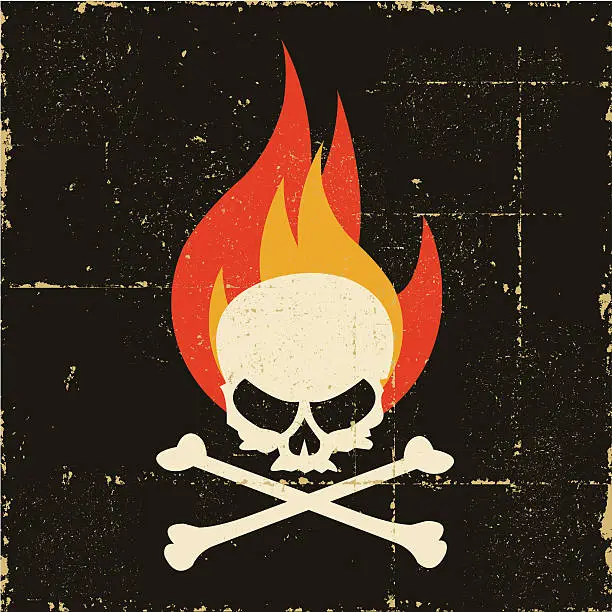 Vector illustration of Grunge Fire Skull and Crossbones