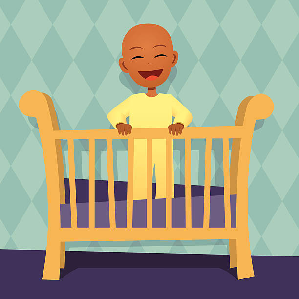Laughing Baby In Crib Retro Style Cartoon Stock Illustration - Download  Image Now - Crib, 6-11 Months, African Ethnicity - iStock