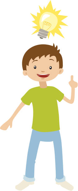 Boy Having an Idea vector art illustration