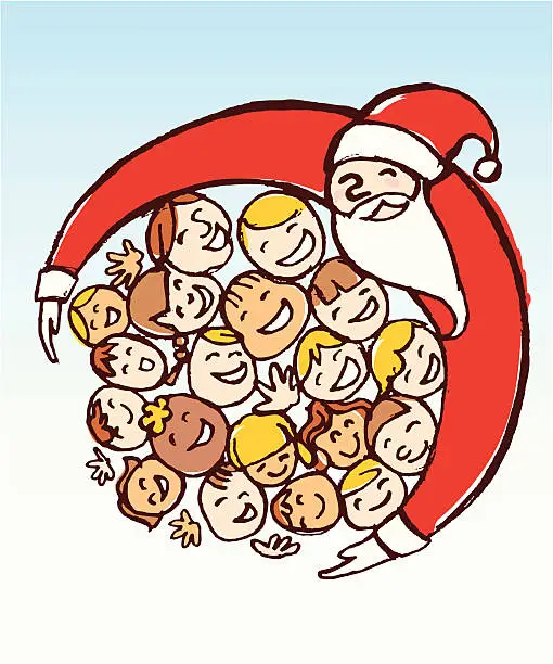 Vector illustration of Santa & Children Hug