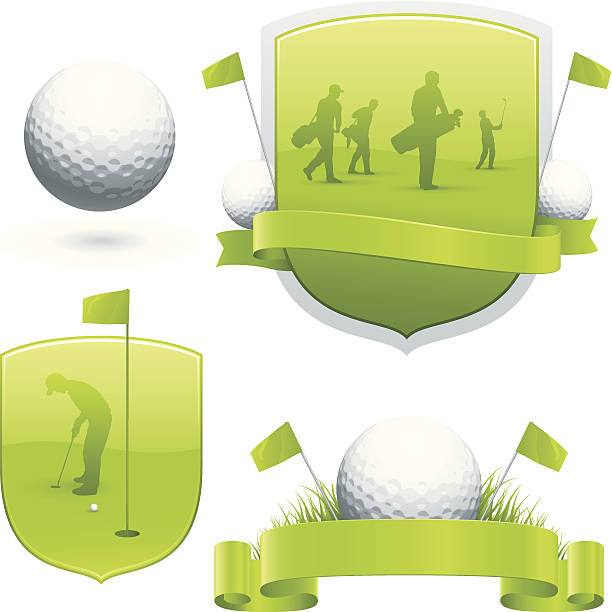 Golf emblems Various golf badges, banners emblems and designs. flag golf flag pennant green stock illustrations