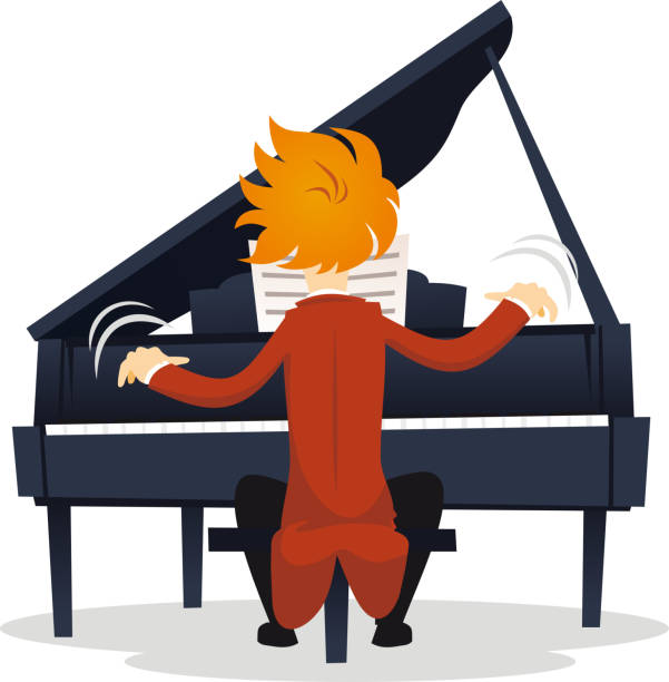 Pianist virtuoso virtuoso musician playing the piano in concert. wolfgang amadeus mozart stock illustrations