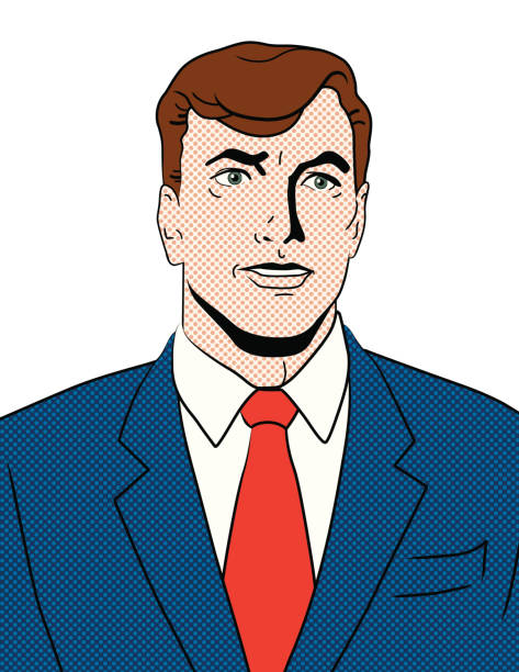 ilustrações, clipart, desenhos animados e ícones de pop art retro retrato de homem caucasiano - men retro revival 1950s style comic book