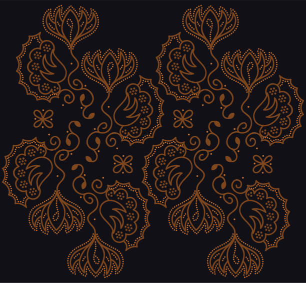 batik-blumenmuster - traditioneller batikstil stock-grafiken, -clipart, -cartoons und -symbole