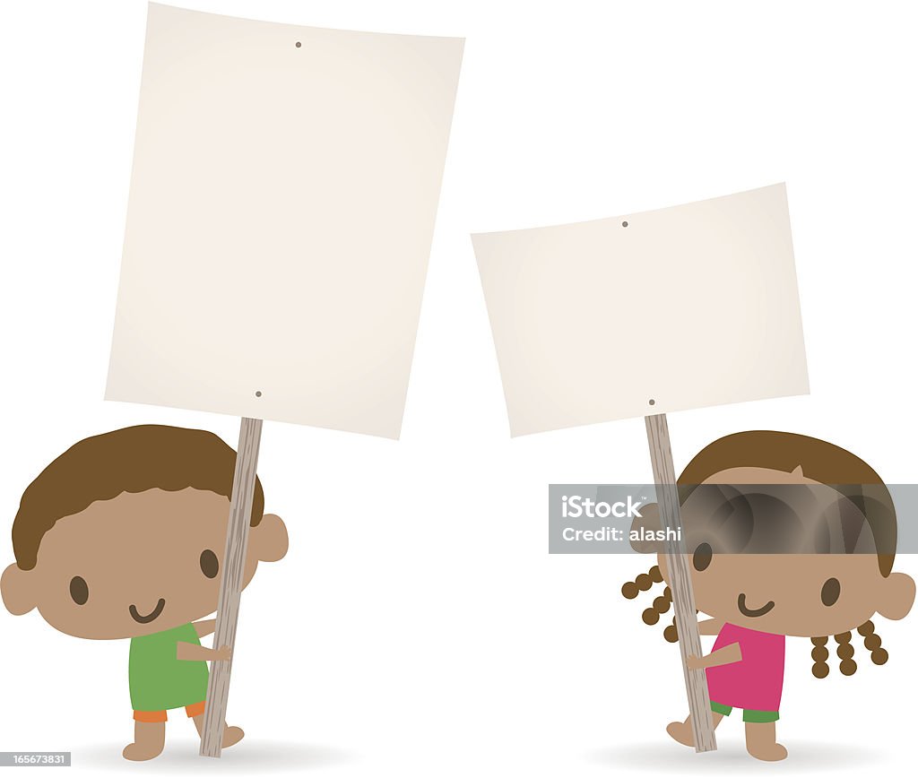 Children holding a blank sign for your message(Boy and Girl) Vector illustration – Cute children holding a blank sign for your message(Boy and Girl). African Ethnicity stock vector