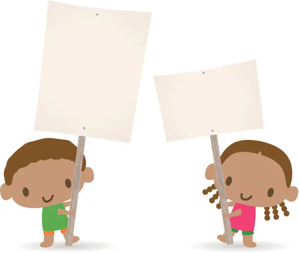 Vector illustration of Children holding a blank sign for your message(Boy and Girl)