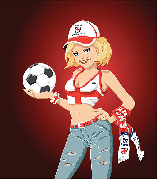 ilustraciones, imágenes clip art, dibujos animados e iconos de stock de chica de fútbol de inglaterra - fan england british culture english culture