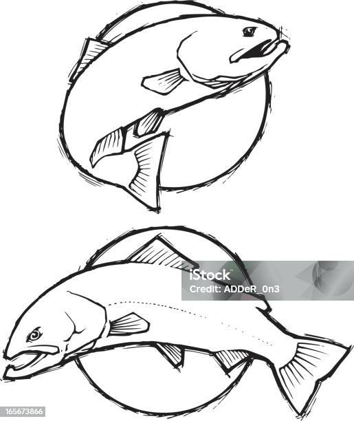 Vetores de Desenho De Trutasimples e mais imagens de Salmão - Animal - Salmão - Animal, Preto e branco, Simplicidade