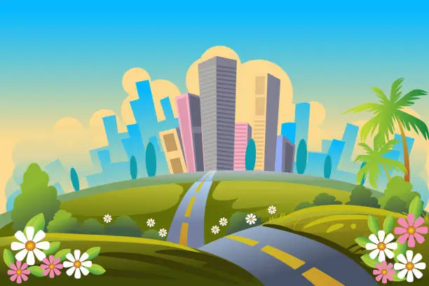 Vector illustration of Road to City