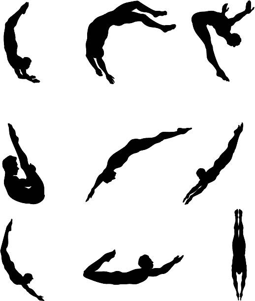 divers (kreskówka, styl - silhouette swimming action adult stock illustrations