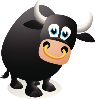 Fully editable vector illustration of a cartoon bull.