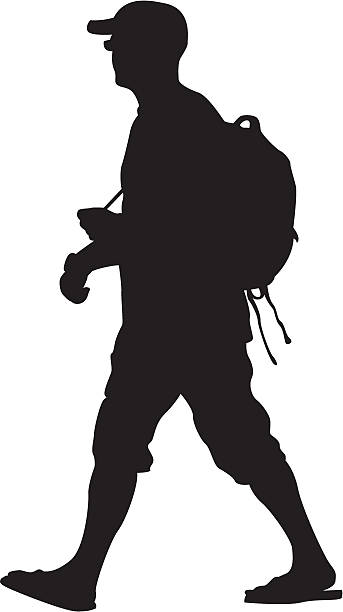 Man Walking with Cap & Bag vector art illustration