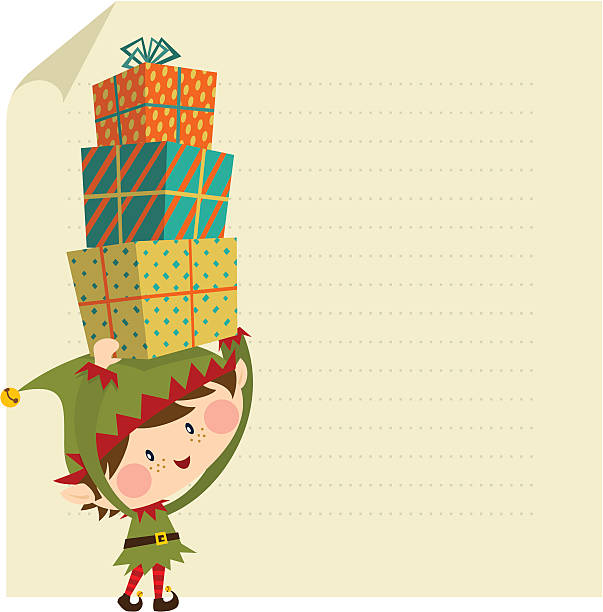 elf クリスマスカード - christmas stack gift carrying点のイラスト素材／クリップアート素材／マンガ素材／アイコン素材