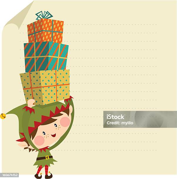 Vetores de Elfo Cartão De Natal e mais imagens de Elfo - Elfo, Natal, Presente