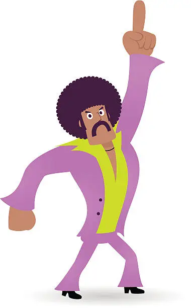 Vector illustration of King of Disco, Dancing Man,1970s styled dude points upward