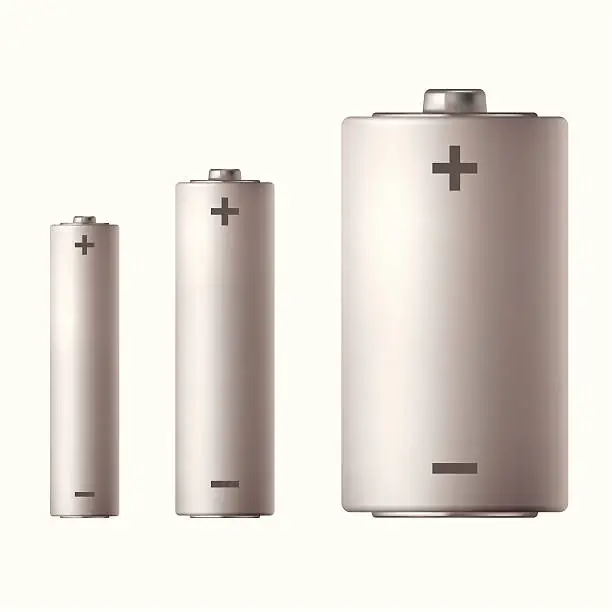 Vector illustration of Three different sized batteries