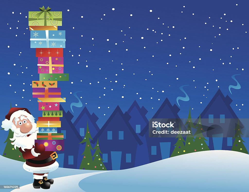 サンタクロース、スタックのプレゼント - クリスマスカードのロイヤリティフリーベクトルアート