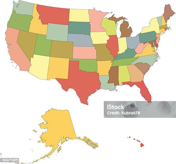 Detalhada Mapa De Estados Unidos Da América - Arte vetorial de stock e mais imagens de Mapa - Mapa, Wyoming, Clip Art