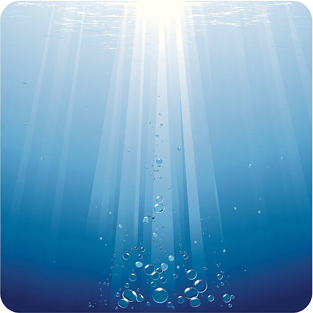 Bubbles in blue water dancing under sunrays vector art illustration