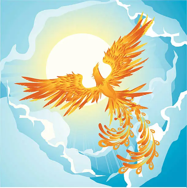 Vector illustration of Phoenix on sky