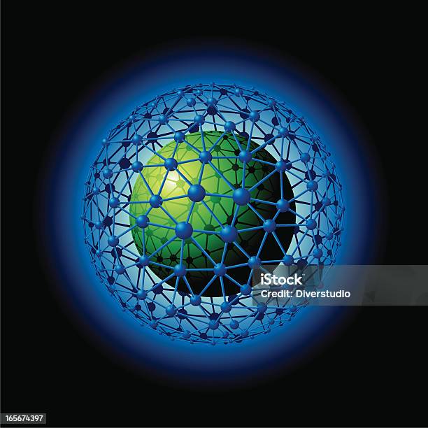 Rete Globale In Un Green Globe - Immagini vettoriali stock e altre immagini di Astratto - Astratto, Attaccato, Blu