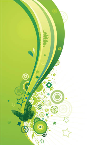 green wave - stream motion floral pattern flowing stock-grafiken, -clipart, -cartoons und -symbole