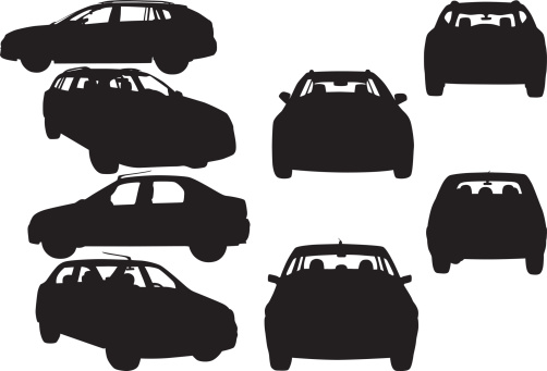 Two car shapes: profile, front, back and side view.