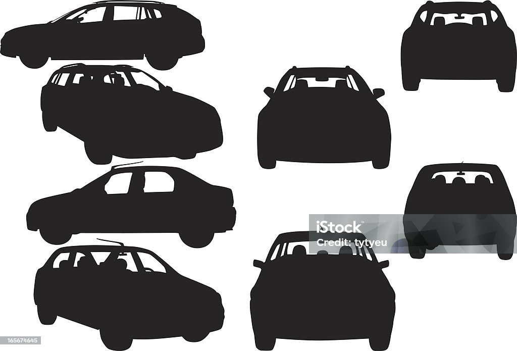 Car shapes Two car shapes: profile, front, back and side view. Car stock vector