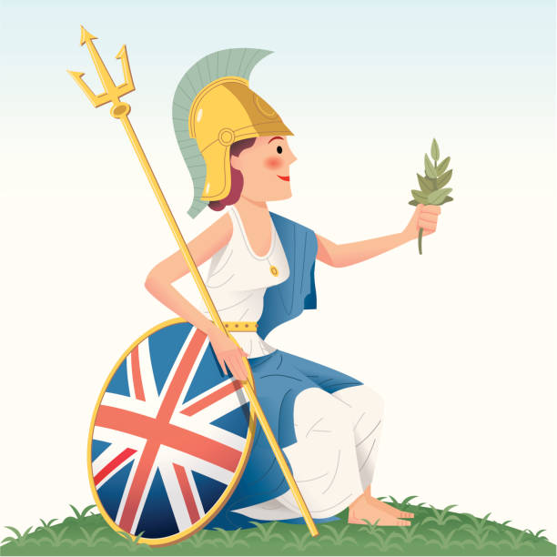 ilustraciones, imágenes clip art, dibujos animados e iconos de stock de britannia-de ha's en el dinero. - trident britannia spear british culture