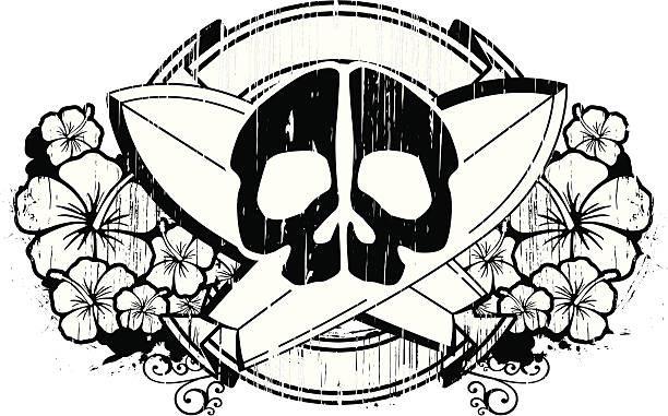 schädel surf - skull dirty insignia grunge stock-grafiken, -clipart, -cartoons und -symbole