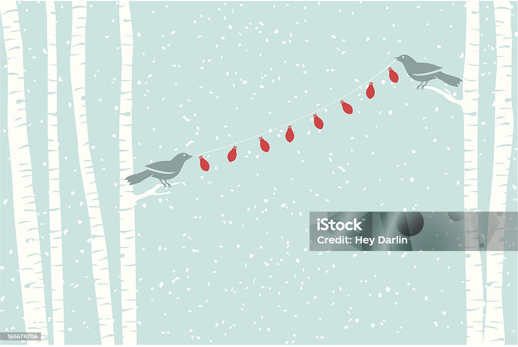 Lighting up the Forest Two birds work on stringing up lights for the holiday season. Christmas stock vector