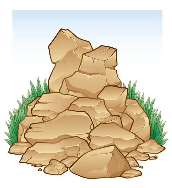 Vector illustration of Rock Pile with Grass