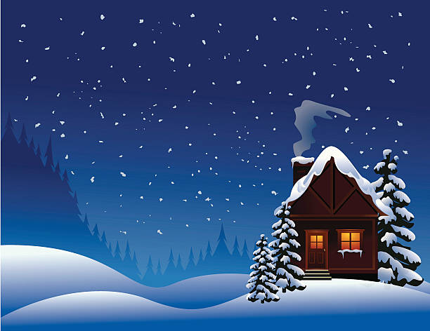 Winter Cabin vector art illustration