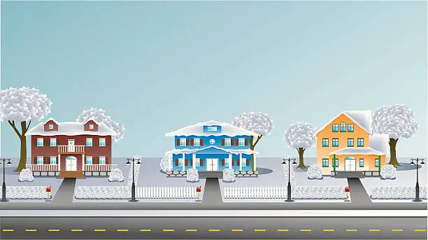Vector illustration of Suburbia - Houses in winter