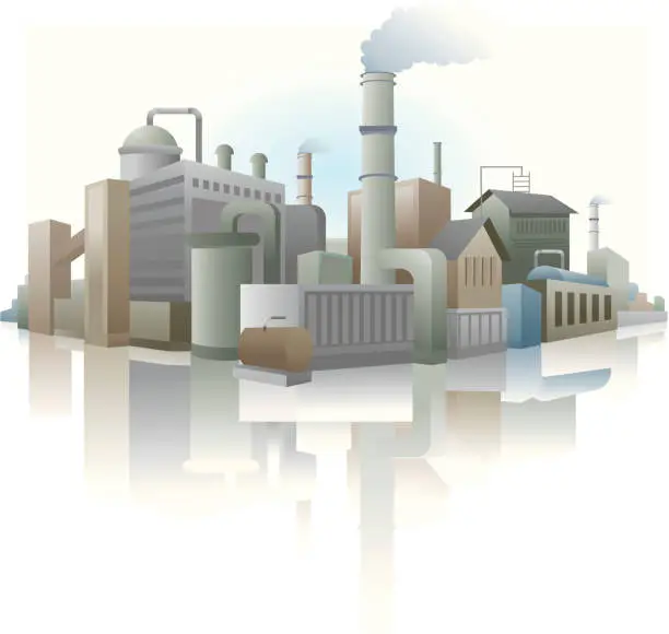 Vector illustration of Industrial buildings in a city