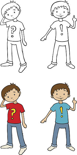 Outlined Cartoon Boys - Questions and Answers vector art illustration