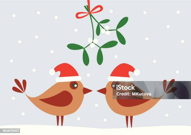 Illustration Of Two Birds And A Mistletoe Stock Illustration - Download Image Now - Mistletoe, Christmas, Bird