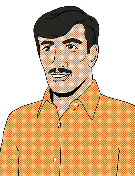 Vector illustration of Pop Art Retro Portrait - Ethnic Man