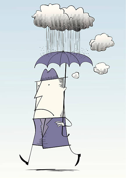 ilustrações, clipart, desenhos animados e ícones de homem de chuva - raining cats and dogs