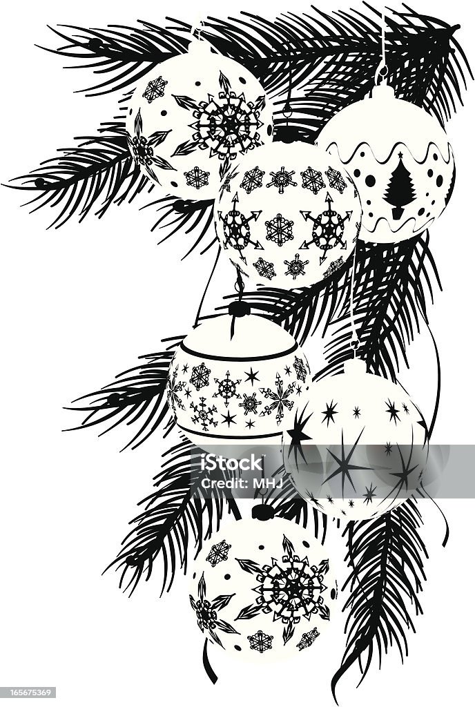 Monotone gráfico Baubles esquina de Navidad - arte vectorial de Adorno de navidad libre de derechos