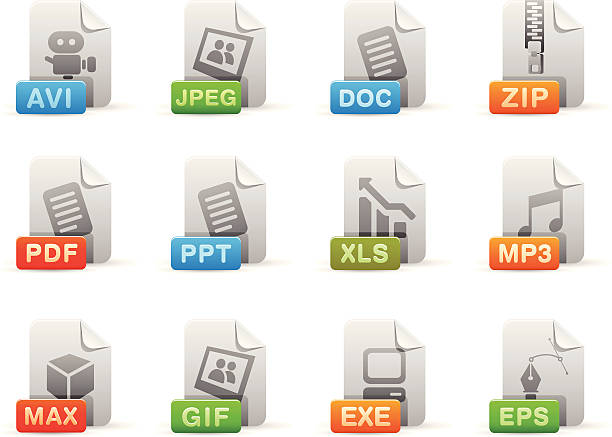 ilustrações, clipart, desenhos animados e ícones de extensão conjunto de ícones - pdf symbol document icon set