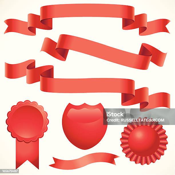 Ondulantes Rubans Rouge Vecteurs libres de droits et plus d'images vectorielles de Cocarde - Récompense - Cocarde - Récompense, Amour, Armoiries