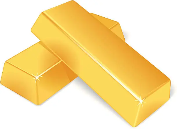 Vector illustration of Two stacked up gold bars isolated on a white background