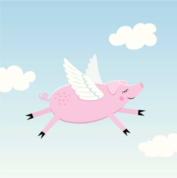 illustrazioni stock, clip art, cartoni animati e icone di tendenza di maiale volante - when pigs fly