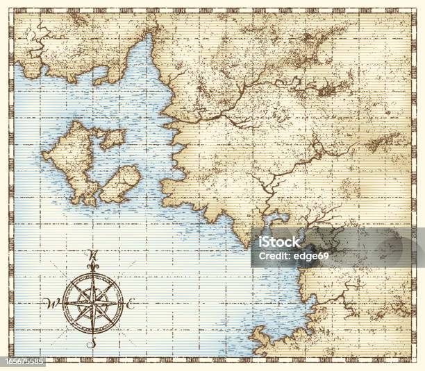 Vintage Map Stock Illustration - Download Image Now - Nautical Chart, Old-fashioned, Map