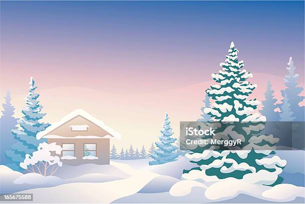 Christmas Sunrise Stock Illustration - Download Image Now - Log Cabin, Woodland, Backgrounds