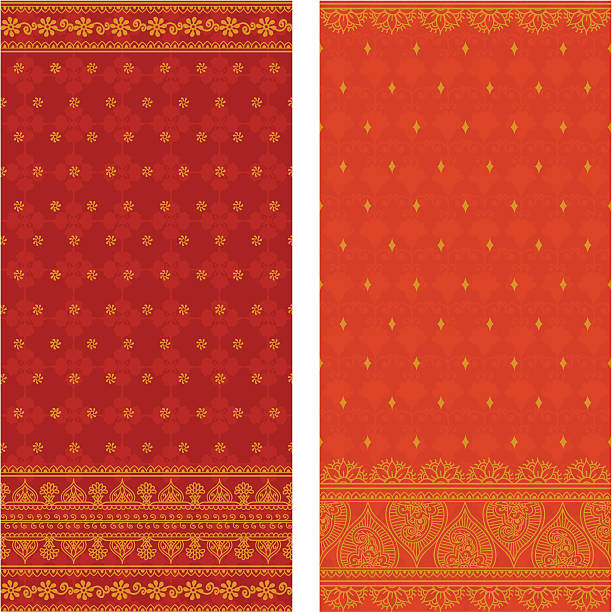 Silk Saris A pair of ornately decorated silk saris (sarees) with lots of gold detail. All elements are individually grouped and can be easily removed. Seamless repeating designs. (includes .jpg) sari stock illustrations