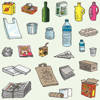 A vector illustration of some objects to recycle.
