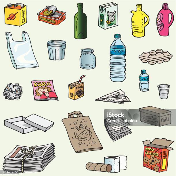 Lots Of Objects To Recycle Stock Illustration - Download Image Now - Recycling, Garbage, Plastic