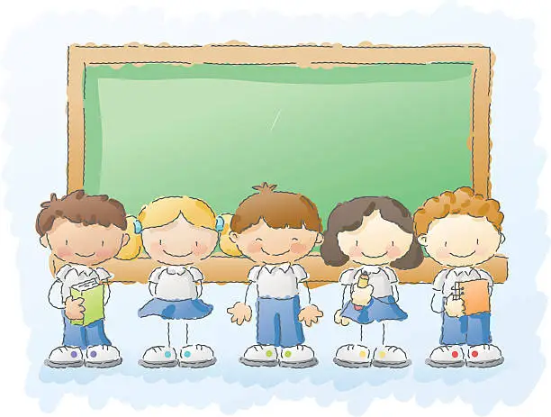 Vector illustration of scribbles: kids with uniforms